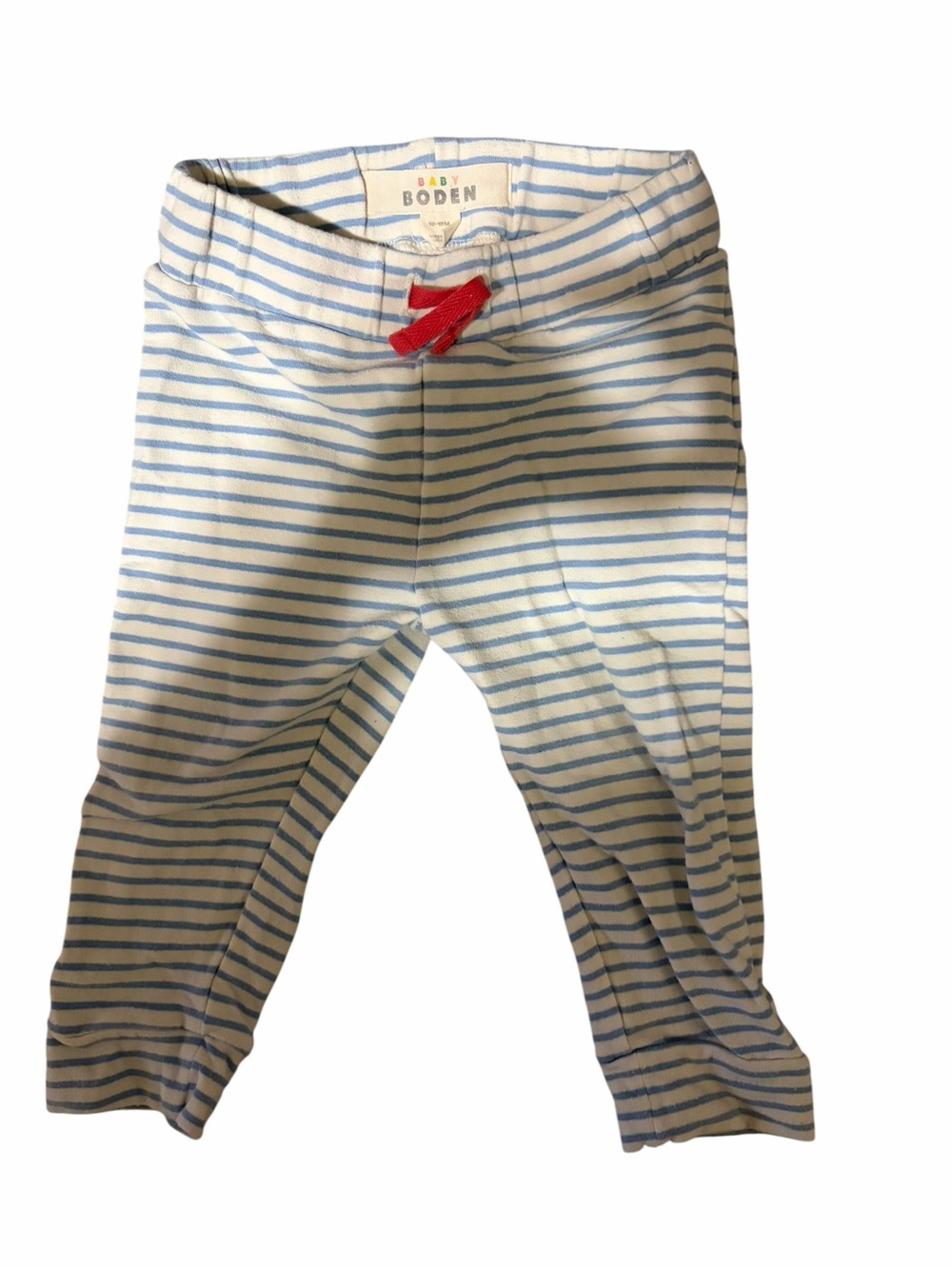 Baby Boden Blue and White Striped Baby Leggings with Red Drawstring